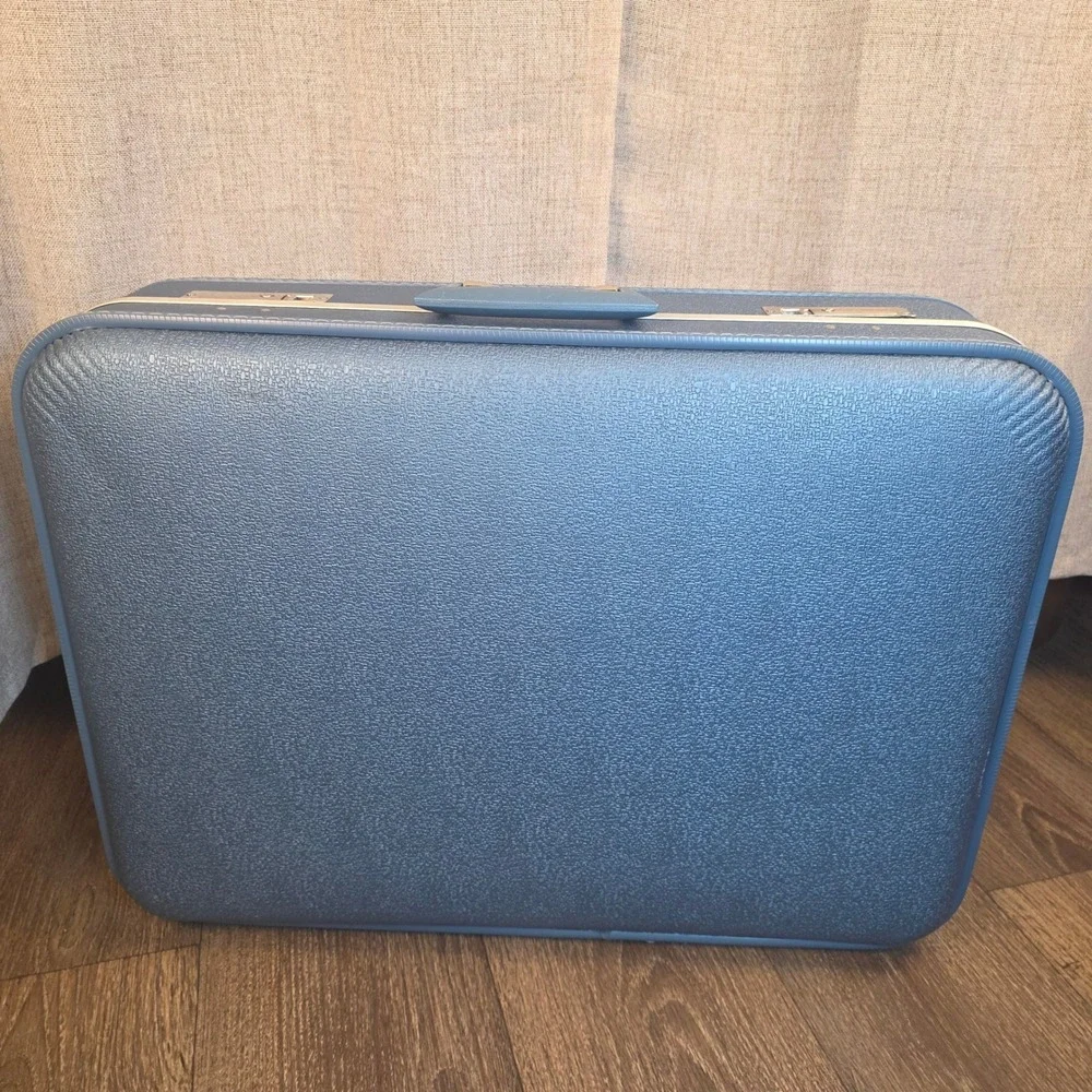 Vintage‎ Trojan Hard Shell Suitcase Set Metallic Blue Mid Century Modern Luggage